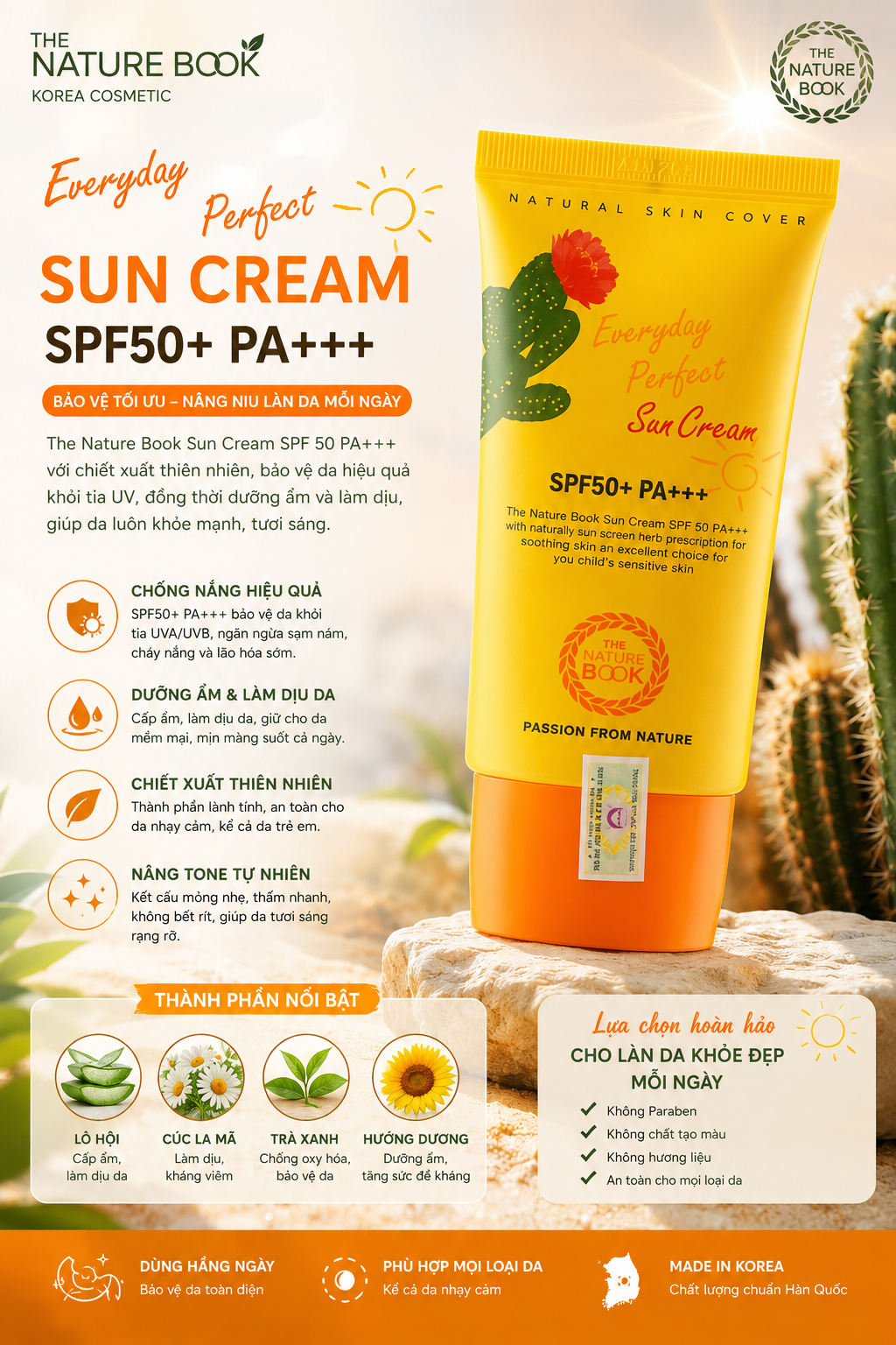 Kem Chống Nắng Hoàn Hảo Hằng Ngày The Nature Book SPF50+ PA+++ 70g